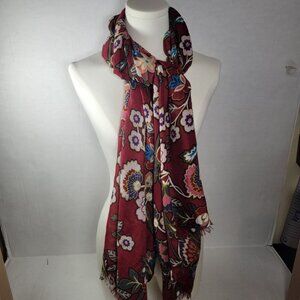 Ann Taylor LOFT Maroon Classic Workwear Jacobean Floral Tapestry 70" Scarf
